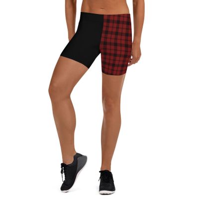 Half and Half Split Shorts Vi Black and Red Plaid Goth Punk Emo Athletic Fashion